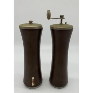 vintage jet line wood pepper grinder and salt shaker set MCM Japan As Is Patina